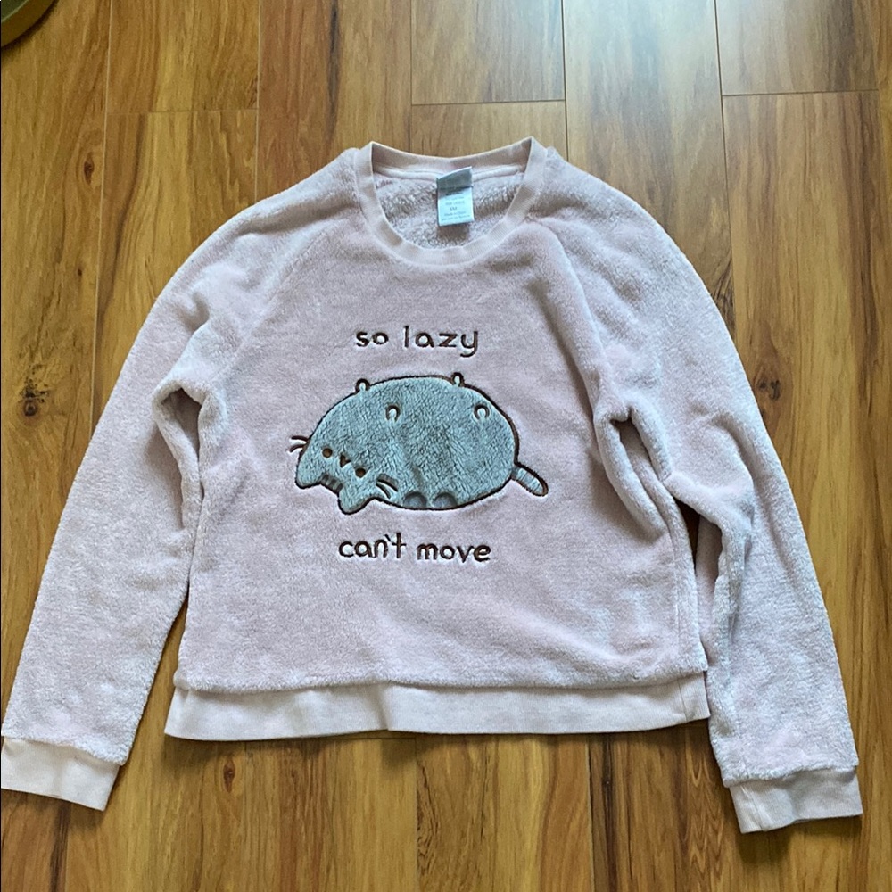 Fluffy Soft Pink Pusheen Can’t Move Sweater